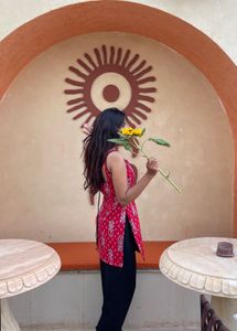 Red Printed Sleeveless Tunic Top