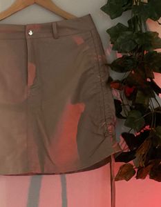 Short Gorgeous Ruched Leather Skirt On The Sides