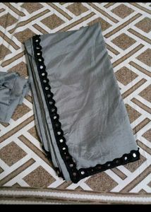 Plain Grey daily wear saree/ fabric