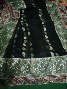 party wear  black saare with sitched maroon colour blouse