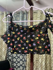 Off Shoulder Tie Up Floral Crop Top