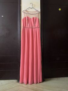 Elegant Pink Maxi Dress Busy 36” Length 62”