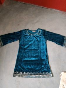 Women Velvet Kurti With Bell Sleeves