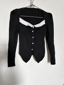 Chic Black & White Button Cardigan