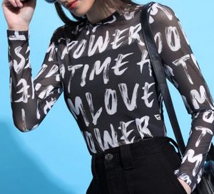 Printed Mesh Long Sleeve Top