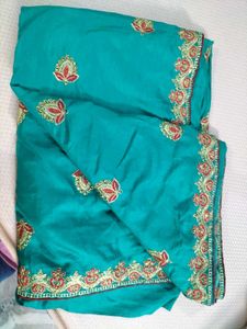 Teal Green Embroidered Saree