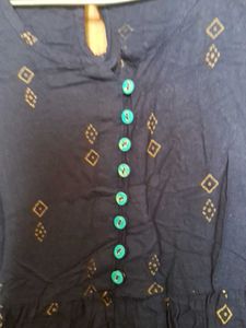 Navy Blue Printed Casual Dress