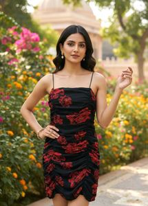 Floral Print One Shoulder Dress