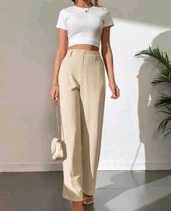 Beige Wide Leg Pants