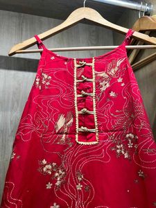 Red Crane Print Dress
