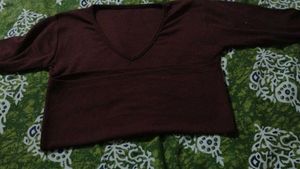Maroon V-Neck Long Sleeve Shirt