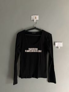 Black V neck long Sleeve Top