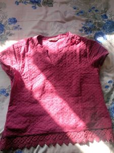 Embroidered Top with Lace Detail