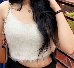 Fluffy White Crop Top