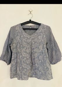Blue &amp; White Floral Embroidered Top