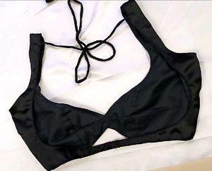 Satin Non Padded 1 Back Hook Deep Neck Blouse