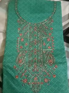 Unsteached Elegant Green Embroidered Salwar Suit
