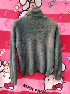 Fluffy Green Turtleneck Sweater