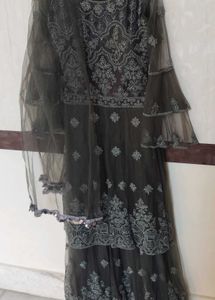 Elegant Grey Net Layered Gown