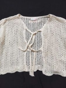 Crochet Front Knit Tie Cardigan(XS)