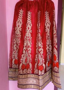 Red &amp; Gold Embroidered Indian Lehenga Skirt