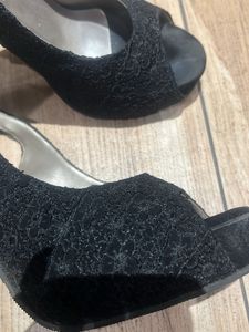 Black Embroidered Heels