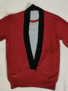Red & Black Shawl Collar Sweater