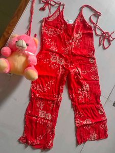 Elegant Carmine Floral Jumpsuit
