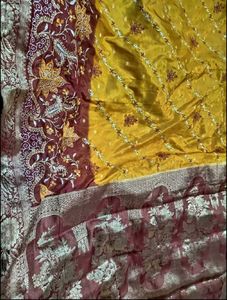 Mustered Yellow With Red Border Banarasi Silksaree