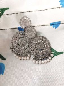 Both Silver Jhumka Earrings