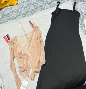 combo -pink mesh &amp;black long dress