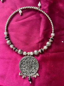 Silver Oxide Necklace With Earring