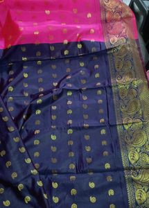 S8 Pink Saree with Gold Design Atteched Blouse