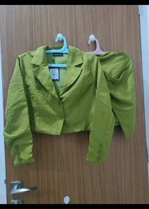 Green Cropped Blazer Set