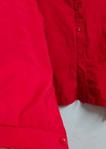 Red Peplum Button-Down Top