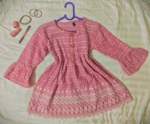 Pink Embroidered Fit And Flare Kurti