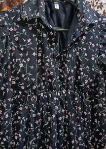 Black Floral Print Chiffon Top with Puff Sleeves
