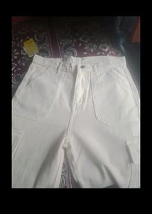 Flat White Cargo Jeans For Women