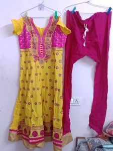 Yellow & Pink Salwar Kameez,pure cotton wore once