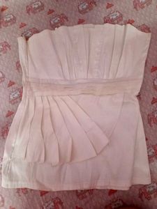 White Strapless Pleated Top