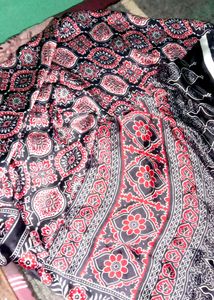 ajrakh print satin silk saree