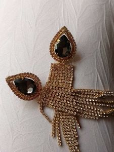 Gold Rhinestone Teardrop Dangle Earrings
