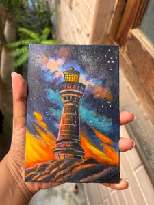 Mini Lighthouse Painting With Wooden Stand