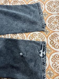 Grey Flared Cargo Denim