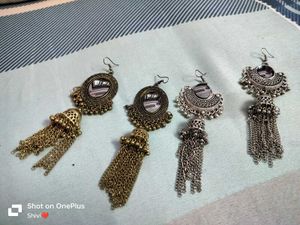 Golden and silver Jhumka Earrings (Set o
