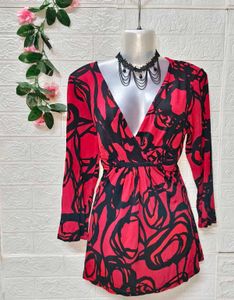 🎁Buy 2 Get 1 Free 🎁Stylish Red &amp; Black Print Top
