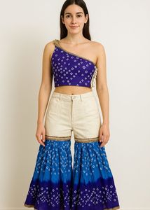 Blue Bandhani Crop Top & Bottoms