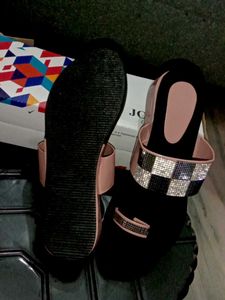 Sparkly Black Slides