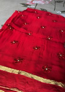 Beautiful Red Floral Saree With Blouse