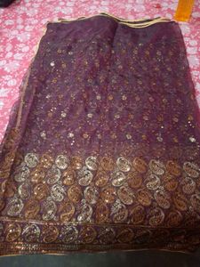 Stunning Purple Saree with Gold Embroidery &amp; Sequi